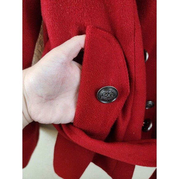 Iris Basic Womens M Red Mid Length Belted Pea Coat Jacket - Picture 2 of 10